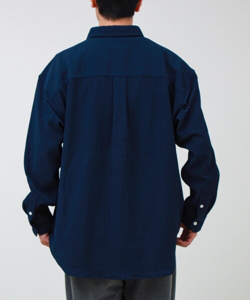 GLOSTER(グロスター)の「Stripe crepe ストライプ楊柳 ロングスリーブオーバーサイズシャツ(シャツ/ブラウス・メンズ・ホワイト系その他/ベージュ系その他/ブルー系その他・S/M/L)」の16枚目の写真