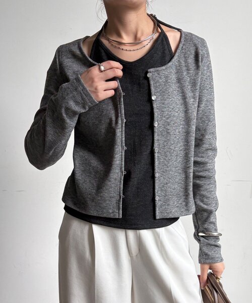 DouDou(ドゥドゥ)の「【WEB限定/セット着用可能】カシミアタッチスムースレイヤード風カーディガン(Tシャツ/カットソー・レディース・グレー/ベージュ/ブラック・FREE)」の15枚目の写真
