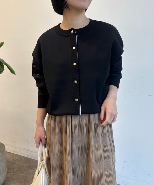 Jena espace merveilleux（ジェナ　エスパスメルヴェイユ）の「袖ビハイメッシュカーディガン（ニット/セーター・レディース・アイボリー/レッド/キャメル/ブラック/グレー・FREE）」の2枚目の写真