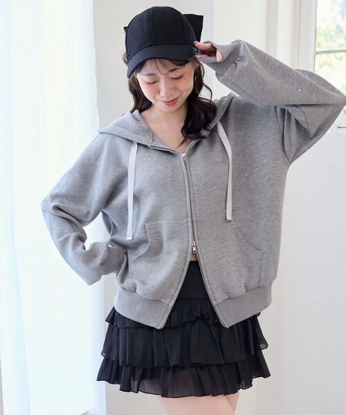 MAJESTIC LEGON（マジェスティックレゴン）の「ダブルジップラメミディパーカー（パーカー・レディース・アイボリー/ピンク/グレー/ブラック・MEDIUM）」の18枚目の写真