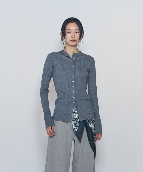 1er Arrondissement(プルミエアロンディスモン)の「ワイドリブスキニーカーディガン(カーディガン/ボレロ・レディース・グレー/ブラック・FREE)」の1枚目の写真