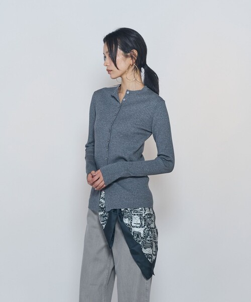 1er Arrondissement(プルミエアロンディスモン)の「ワイドリブスキニーカーディガン(カーディガン/ボレロ・レディース・グレー/ブラック・FREE)」の13枚目の写真