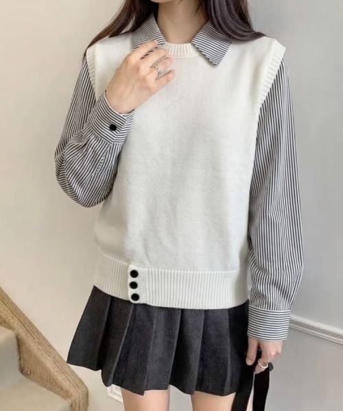 LADY LIKE（レディライク）の「【秋冬新作】レイヤード風ニットベストドッキングトップス（ニット/セーター・レディース・グレー/ホワイト/ブラック・M）」の2枚目の写真