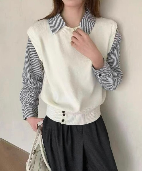 LADY LIKE（レディライク）の「【秋冬新作】レイヤード風ニットベストドッキングトップス（ニット/セーター・レディース・グレー/ホワイト/ブラック・M）」の7枚目の写真
