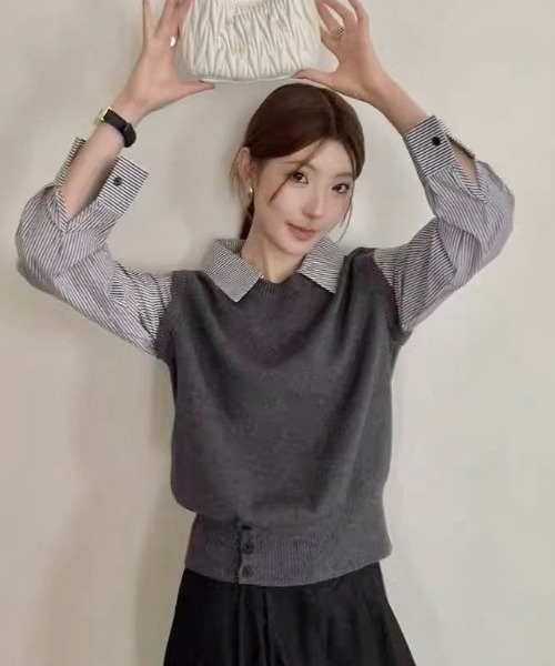 LADY LIKE（レディライク）の「【秋冬新作】レイヤード風ニットベストドッキングトップス（ニット/セーター・レディース・グレー/ホワイト/ブラック・M）」の8枚目の写真