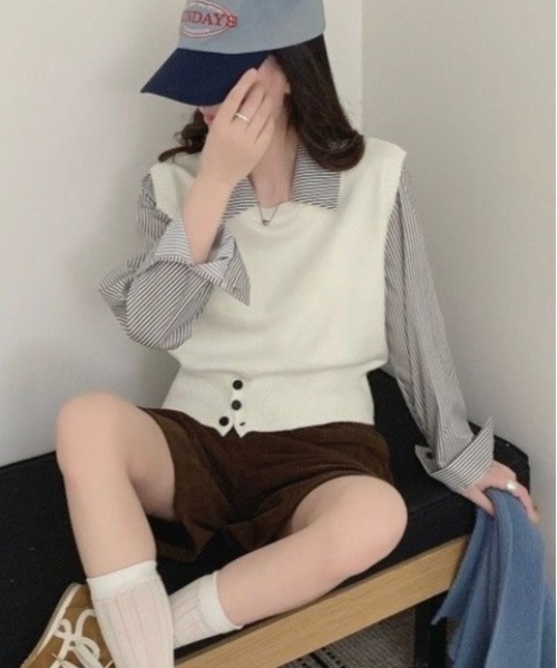 LADY LIKE（レディライク）の「【秋冬新作】レイヤード風ニットベストドッキングトップス（ニット/セーター・レディース・グレー/ホワイト/ブラック・M）」の5枚目の写真