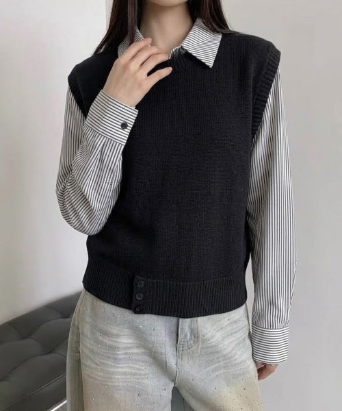 LADY LIKE（レディライク）の「【秋冬新作】レイヤード風ニットベストドッキングトップス（ニット/セーター・レディース・グレー/ホワイト/ブラック・M）」の9枚目の写真