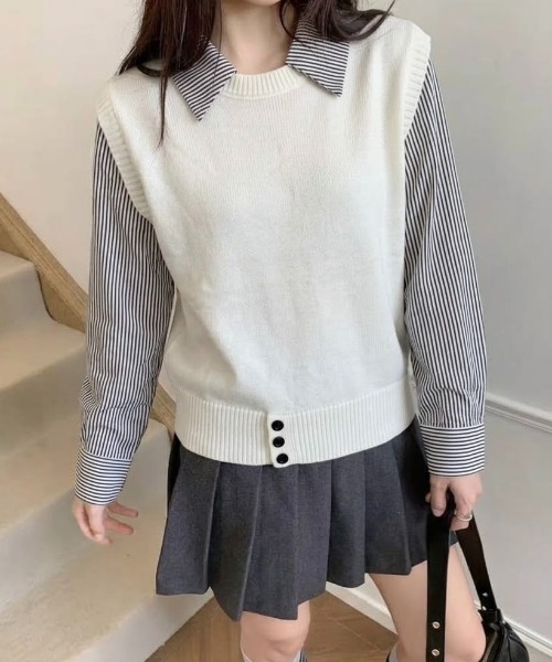 LADY LIKE（レディライク）の「【秋冬新作】レイヤード風ニットベストドッキングトップス（ニット/セーター・レディース・グレー/ホワイト/ブラック・M）」の10枚目の写真