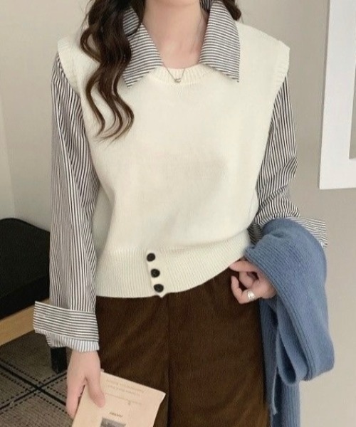LADY LIKE（レディライク）の「【秋冬新作】レイヤード風ニットベストドッキングトップス（ニット/セーター・レディース・グレー/ホワイト/ブラック・M）」の13枚目の写真