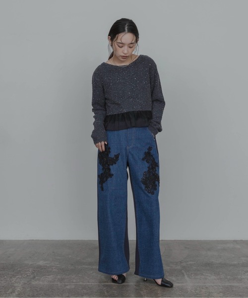 Eimee Law(エイミーロウ)の「ビーズエンブロイダリーデニムパンツ(デニムパンツ・レディース・ブルー/ブラウン/ブラック・MEDIUM)」の4枚目の写真