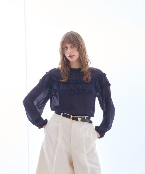 DESIGNWORKS(デザインワークス)の「ジョーゼットシアーフリルブラウス(シャツ/ブラウス・レディース・ネイビー/アイボリー・38)」の14枚目の写真