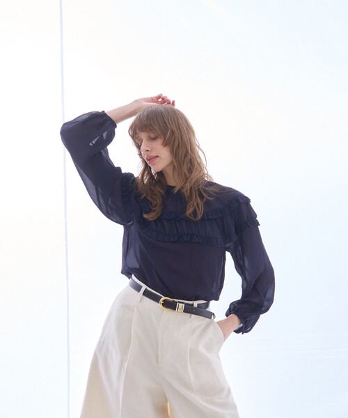 DESIGNWORKS(デザインワークス)の「ジョーゼットシアーフリルブラウス(シャツ/ブラウス・レディース・ネイビー/アイボリー・38)」の16枚目の写真