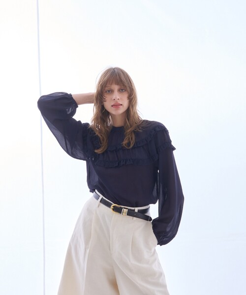 DESIGNWORKS(デザインワークス)の「ジョーゼットシアーフリルブラウス(シャツ/ブラウス・レディース・ネイビー/アイボリー・38)」の17枚目の写真