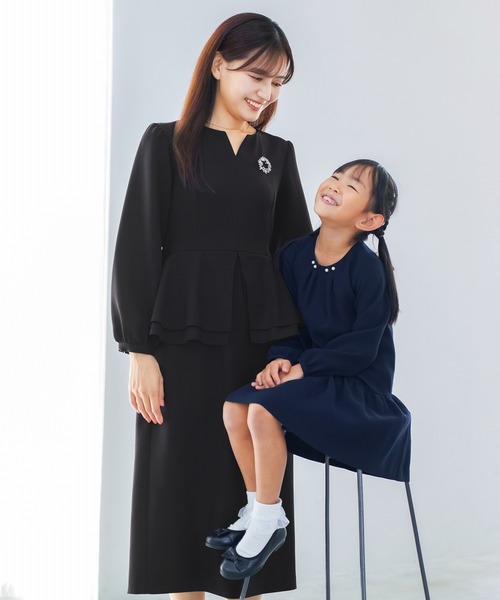 WHITE JOOLA（ホワイトジョーラ）の「【 一枚で着映える 】 ダブルピケクロス・レイヤード風ペプラムワンピース（ワンピース・レディース・ブラック/ネイビー・S/L/M）」の12枚目の写真