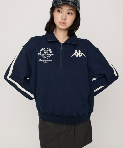SLY(スライ)の「KAPPA x SLY HALF ZIP SW TOPS カッパスライハーフジップスウェットトップス 秋服(スウェット・レディース・ネイビー/ホワイト系その他2・FREE)」の1枚目の写真
