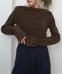 【gossara 上品見えベロア】マットベロアボートネックプルオーバー