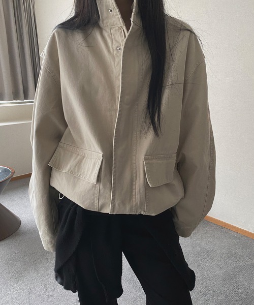LOENNE(ロエヌ)の「Stand Collar Pocket Jacket / スタンドカラーポケットジャケット(Tシャツ/カットソー・レディース・ベージュ/カーキ・FREE)」の2枚目の写真