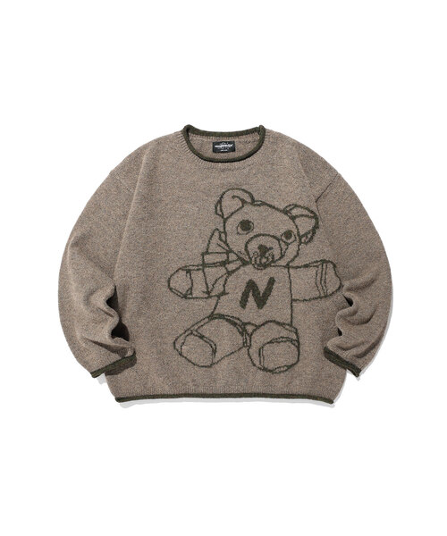 NICE GHOST CLUB(ナイスゴーストクラブ)の「BEARグラフィック ワイドクロップニット_ブラウン(NG2GFFK604A)(ニット/セーター・レディース・ブラウン・F)」の1枚目の写真