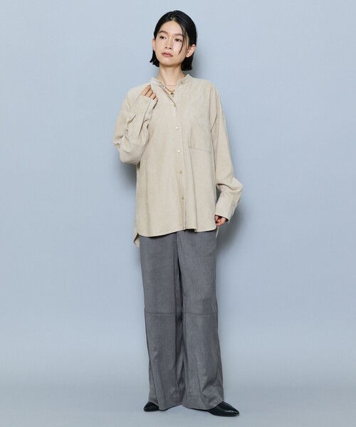 MOGA（モガ）の「ウールレーヨンコールバンドカラーブラウス（シャツ/ブラウス・レディース・ベージュ/チャコールグレー・2）」の4枚目の写真