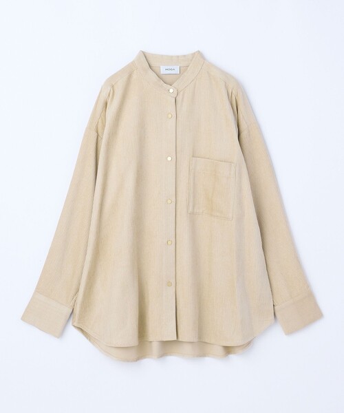 MOGA（モガ）の「ウールレーヨンコールバンドカラーブラウス（シャツ/ブラウス・レディース・ベージュ/チャコールグレー・2）」の10枚目の写真
