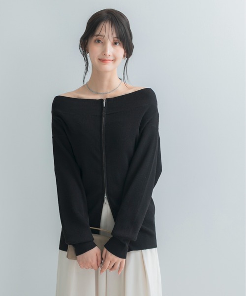 URBAN RESEARCH ROSSO WOMEN(アーバンリサーチ ロッソ)の「ウール混2WAYネックジップニット(ニット/セーター・レディース・ブラック/ブラウン系その他/オフホワイト・FREE)」の2枚目の写真