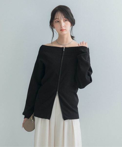 URBAN RESEARCH ROSSO WOMEN(アーバンリサーチ ロッソ)の「ウール混2WAYネックジップニット(ニット/セーター・レディース・ブラック/ブラウン系その他/オフホワイト・FREE)」の5枚目の写真