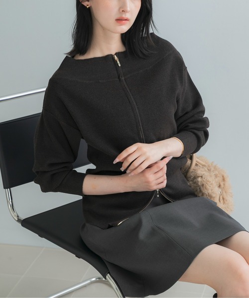 URBAN RESEARCH ROSSO WOMEN(アーバンリサーチ ロッソ)の「ウール混2WAYネックジップニット(ニット/セーター・レディース・ブラック/ブラウン系その他/オフホワイト・FREE)」の9枚目の写真
