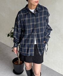 シャーリングフリンジチェックシャツ