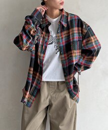 シャーリングフリンジチェックシャツ