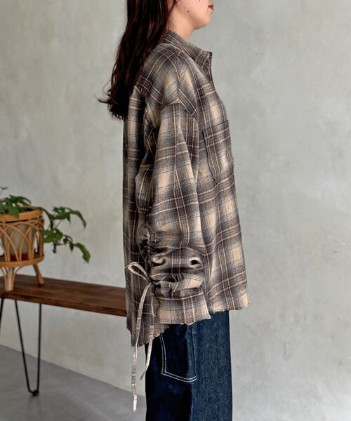 CPCM(シーピーシーエム)の「シャーリングフリンジチェックシャツ(シャツ/ブラウス・レディース・ネイビー/ブラウン/レッド・FREE)」の5枚目の写真