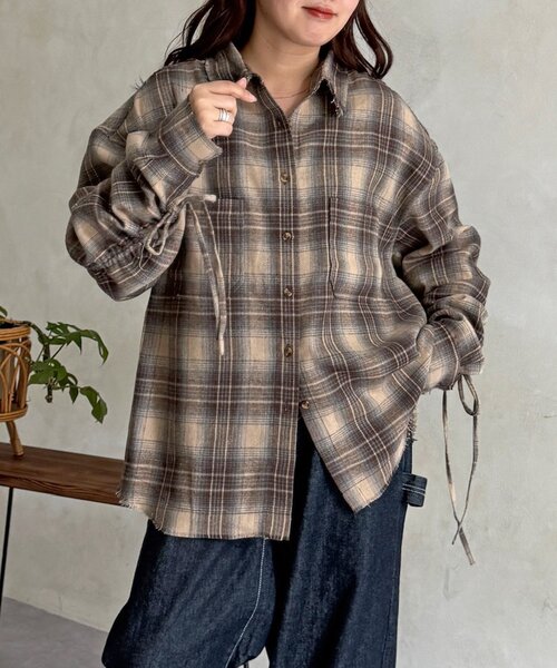 CPCM(シーピーシーエム)の「シャーリングフリンジチェックシャツ(シャツ/ブラウス・レディース・ネイビー/ブラウン/レッド・FREE)」の14枚目の写真