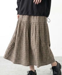 チェック柄コーデュロイティアードロングスカート