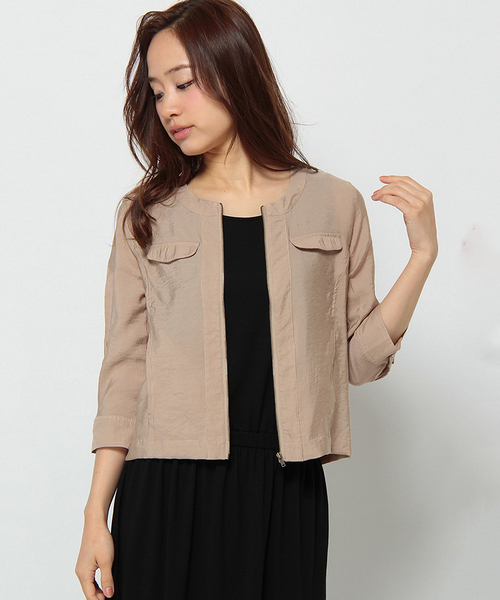 ikka(イッカ)の「7分袖ダブルポケットジップブルゾン(ブルゾン・レディース・オフホワイト/オリーブ/ベージュ・LARGE/MEDIUM)」の2枚目の写真