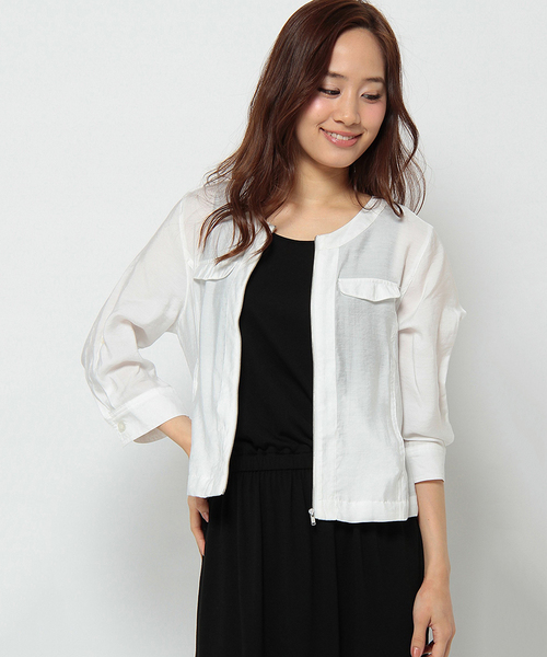 ikka(イッカ)の「7分袖ダブルポケットジップブルゾン(ブルゾン・レディース・オフホワイト/オリーブ/ベージュ・LARGE/MEDIUM)」の1枚目の写真