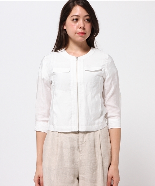 ikka(イッカ)の「7分袖ダブルポケットジップブルゾン(ブルゾン・レディース・オフホワイト/オリーブ/ベージュ・LARGE/MEDIUM)」の4枚目の写真