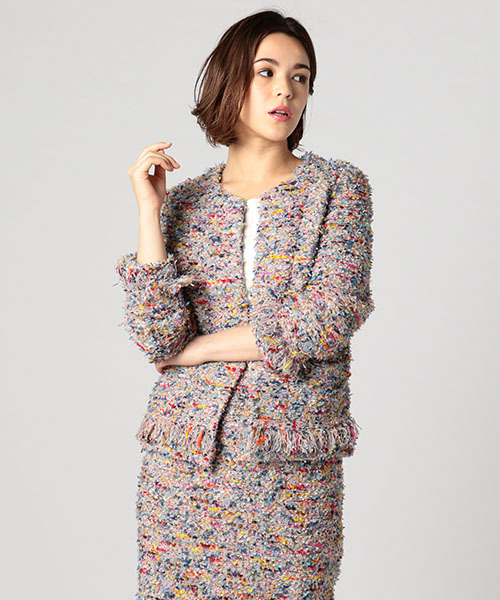 ESTNATION ツイード風ニットノーカラーショートジャケット ESTNATION（エストネーション）の「ESTNATION ツイード風ニット