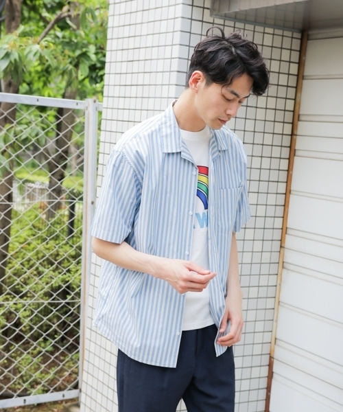 niko and...(ニコアンド)の「オープンカラー半袖シャツ(シャツ/ブラウス・メンズ・ベージュ/ネイビー/サックスブルー/グリーン/ダークブルー・LARGE/MEDIUM)」の4枚目の写真
