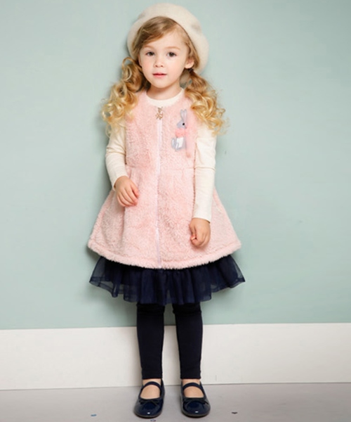 セール キッズ もこもこワンピース 女の子 秋冬 うさぎ ジップアップ