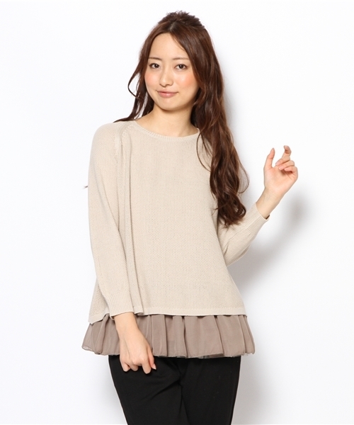 green label relaxing（グリーンレーベルリラクシング）の「GT C FLA PO + キャミソール SETニット（ニット/セーター・レディース・ベージュ/ネイビー・フリー）」の2枚目の写真