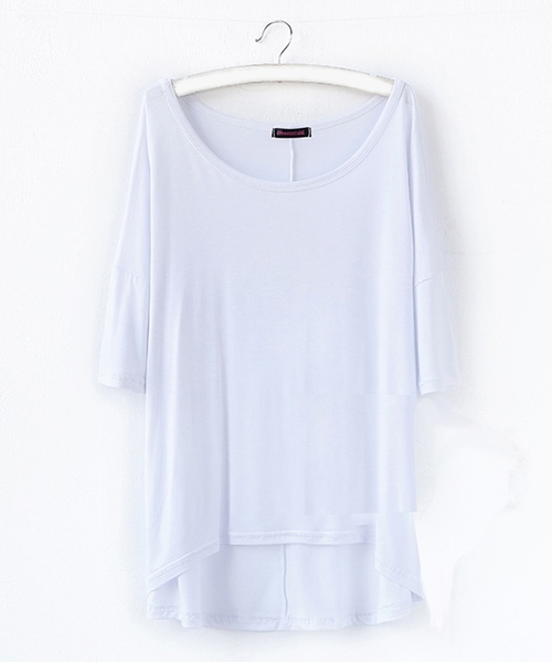 TeddyShop(テディショップ)の「レディース 5分袖シンプルテールシルエットシャツ(Tシャツ/カットソー・レディース・ネイビー/イエロー/ブラック/ブルー/グリーン/ホワイト/ピンク系その他/グレー/ライトピンク・FREE)」の1枚目の写真