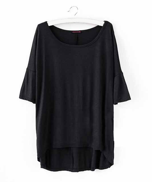 TeddyShop(テディショップ)の「レディース 5分袖シンプルテールシルエットシャツ(Tシャツ/カットソー・レディース・ネイビー/イエロー/ブラック/ブルー/グリーン/ホワイト/ピンク系その他/グレー/ライトピンク・FREE)」の2枚目の写真