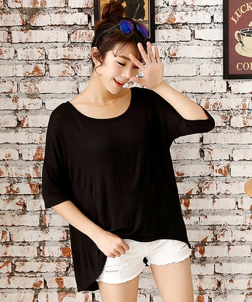 TeddyShop(テディショップ)の「レディース 5分袖シンプルテールシルエットシャツ(Tシャツ/カットソー・レディース・ネイビー/イエロー/ブラック/ブルー/グリーン/ホワイト/ピンク系その他/グレー/ライトピンク・FREE)」の10枚目の写真