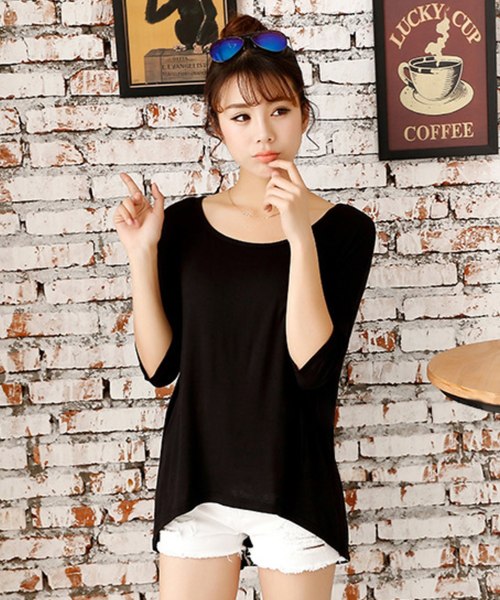 TeddyShop(テディショップ)の「レディース 5分袖シンプルテールシルエットシャツ(Tシャツ/カットソー・レディース・ネイビー/イエロー/ブラック/ブルー/グリーン/ホワイト/ピンク系その他/グレー/ライトピンク・FREE)」の11枚目の写真