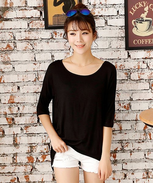TeddyShop(テディショップ)の「レディース 5分袖シンプルテールシルエットシャツ(Tシャツ/カットソー・レディース・ネイビー/イエロー/ブラック/ブルー/グリーン/ホワイト/ピンク系その他/グレー/ライトピンク・FREE)」の12枚目の写真