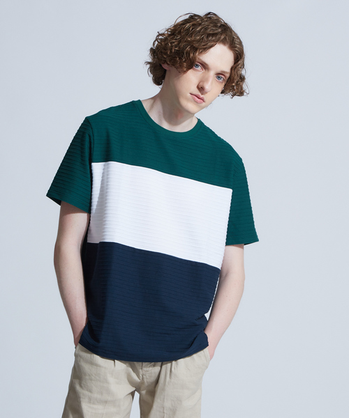 ABAHOUSE GRAY(アバハウスグレイ)の「【展開店舗限定】3段配色JQDボーダー半袖Tシャツ(Tシャツ/カットソー・メンズ・ホワイト/ネイビー/グリーン・46/48)」の3枚目の写真