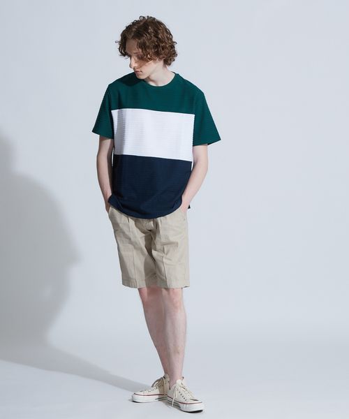 ABAHOUSE GRAY(アバハウスグレイ)の「【展開店舗限定】3段配色JQDボーダー半袖Tシャツ(Tシャツ/カットソー・メンズ・ホワイト/ネイビー/グリーン・46/48)」の4枚目の写真
