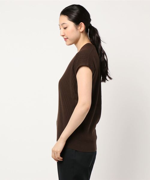 AMERICAN HOLIC（アメリカンホリック）の「両Vネック抜け衿リブノースリーブプルオーバー　＊（ニット/セーター・レディース・ネイビー/ブラウン/グリーン・M/L）」の4枚目の写真