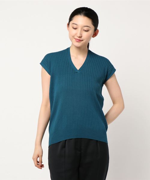 AMERICAN HOLIC（アメリカンホリック）の「両Vネック抜け衿リブノースリーブプルオーバー　＊（ニット/セーター・レディース・ネイビー/ブラウン/グリーン・M/L）」の7枚目の写真