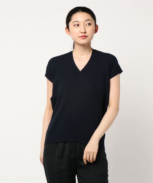 AMERICAN HOLIC（アメリカンホリック）の「両Vネック抜け衿リブノースリーブプルオーバー　＊（ニット/セーター・レディース・ネイビー/ブラウン/グリーン・M/L）」の6枚目の写真