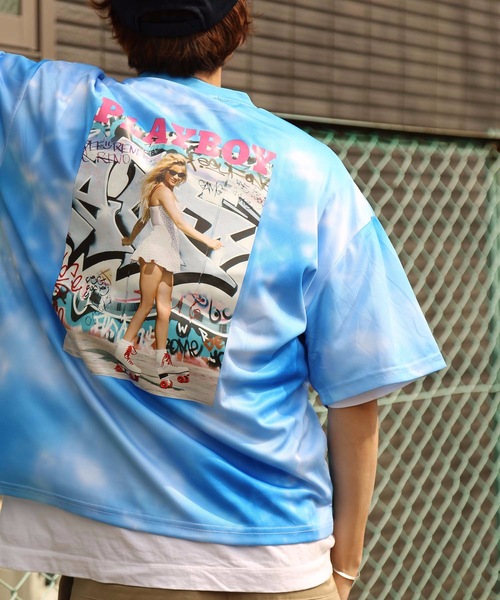 セール Play Boy プレイボーイ 総柄マルチパターン 懐かしい表紙デザイン ユニセックスサイジング リラックスシルエット 半袖メッシュtシャツカットソー Tシャツ カットソー Playboy プレイボーイ のファッション通販 Zozotown